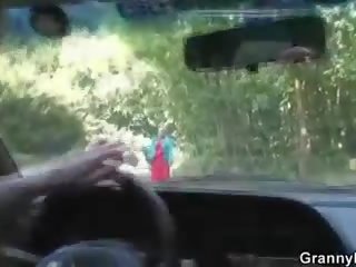 Old bitch gets nailed in the car by a stranger