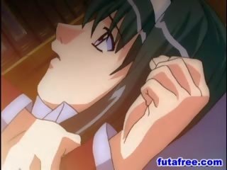 Hentai con gái được fucked lược qua dây đeo trên dương vật giả