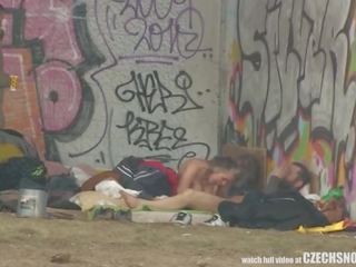 Pure Street Life Homeless Threesome Having adult film on Public